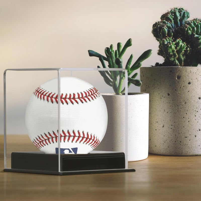 DisplayGifts Pro UV Protected Softball Display Case Baseball Display Case Stand Championship Square BoxClear Display Cube for Official 12 Inches Ball Ball Storage Collections (Black Plastic Stand) - Image 5